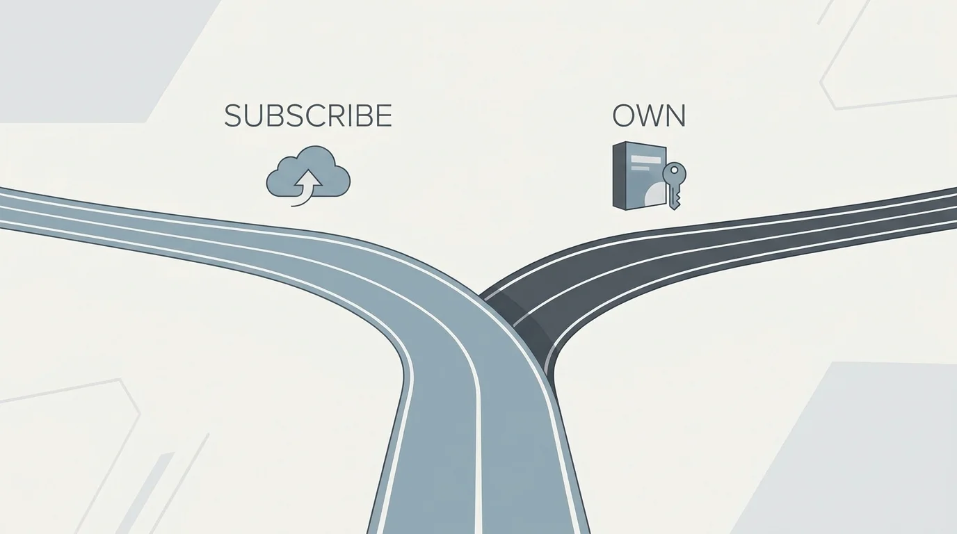 Illustration comparing subscription and perpetual license models for audio plugins