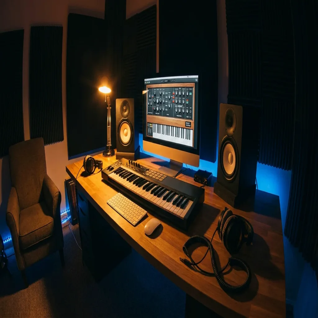Professional home studio setup for music production and sound design