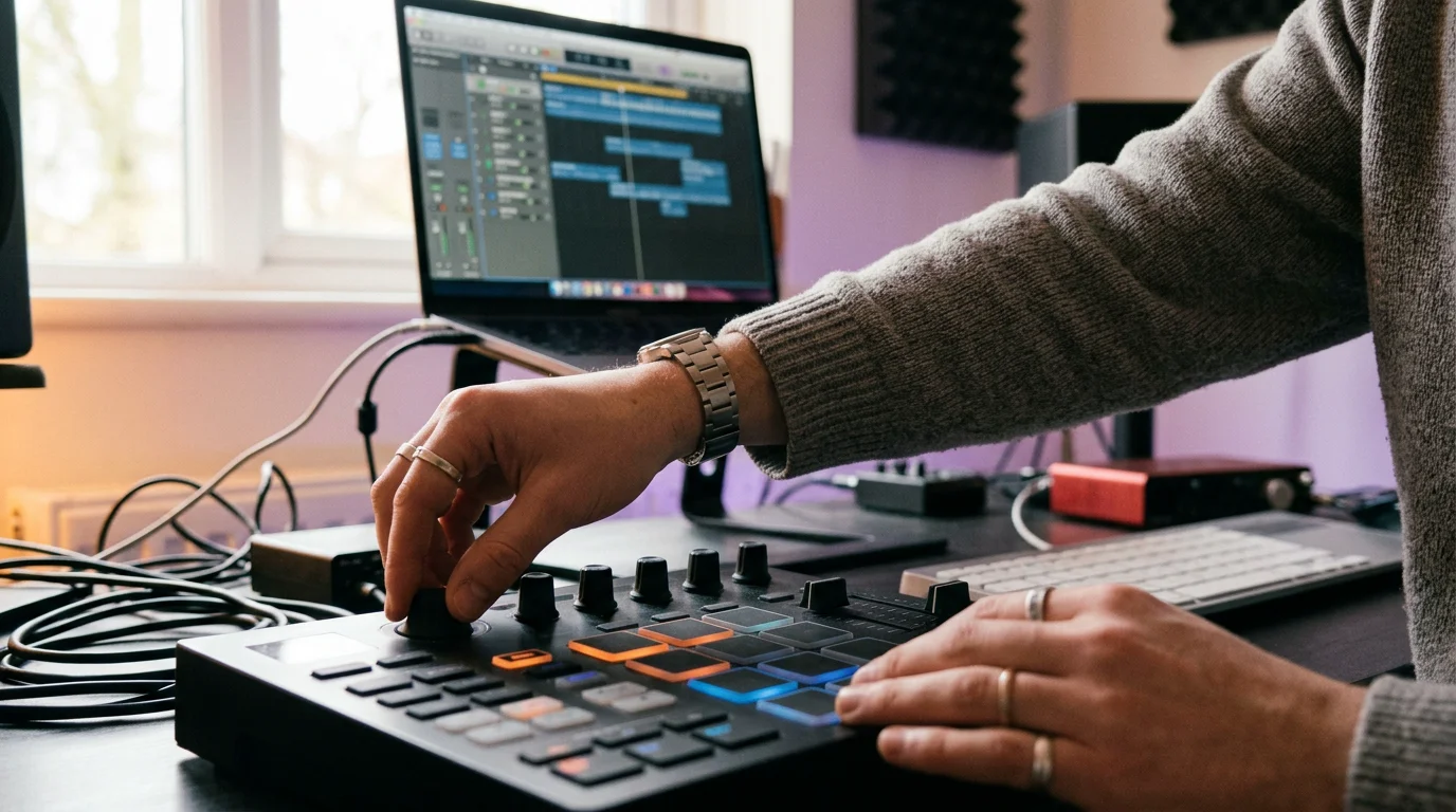 Producer arranging a beat in a DAW using free VST plugins