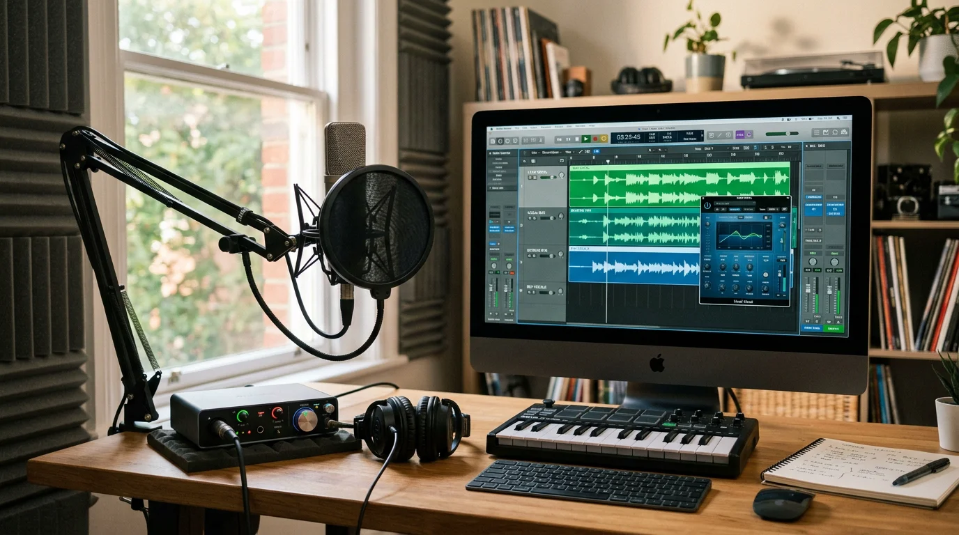Home studio setup for recording and mixing vocals in a DAW