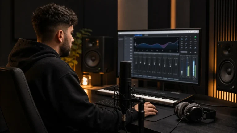 Producer preparing a vocal mixing session in a digital audio workstation