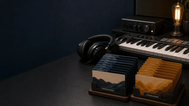 Music production workspace representing standard and custom sound pack choices.