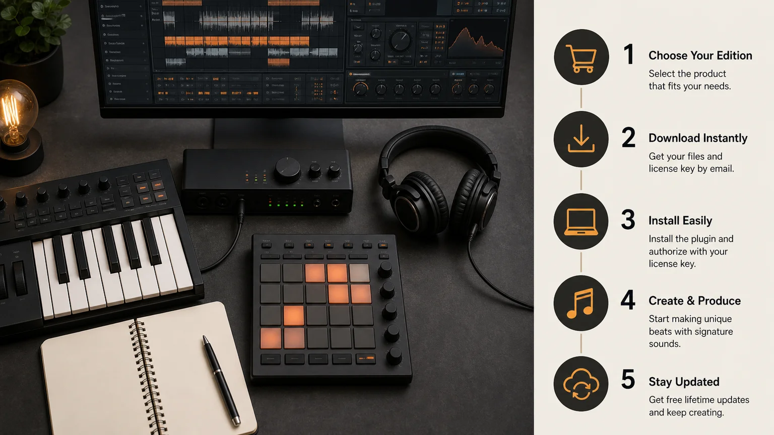 MIDI keyboard and production tools arranged for beatmaking