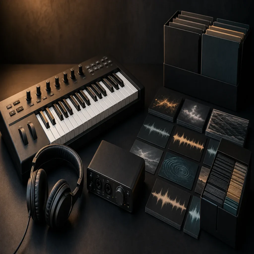 Studio still life representing a focused VST workflow and a broad sample library.
