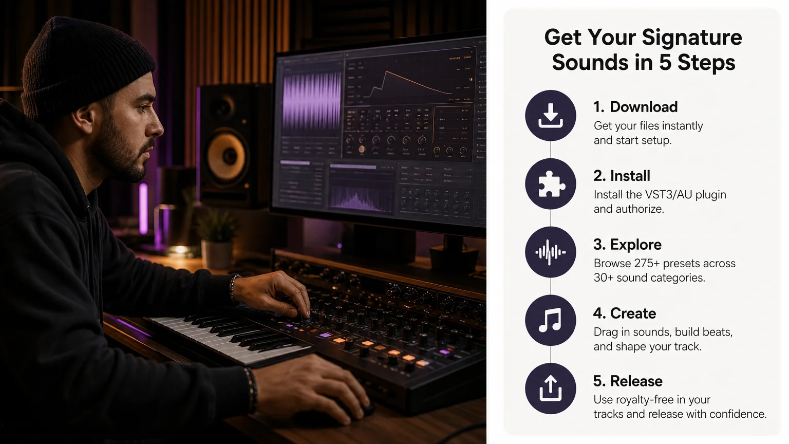 Producer shaping a melodic beat with a virtual synthesizer