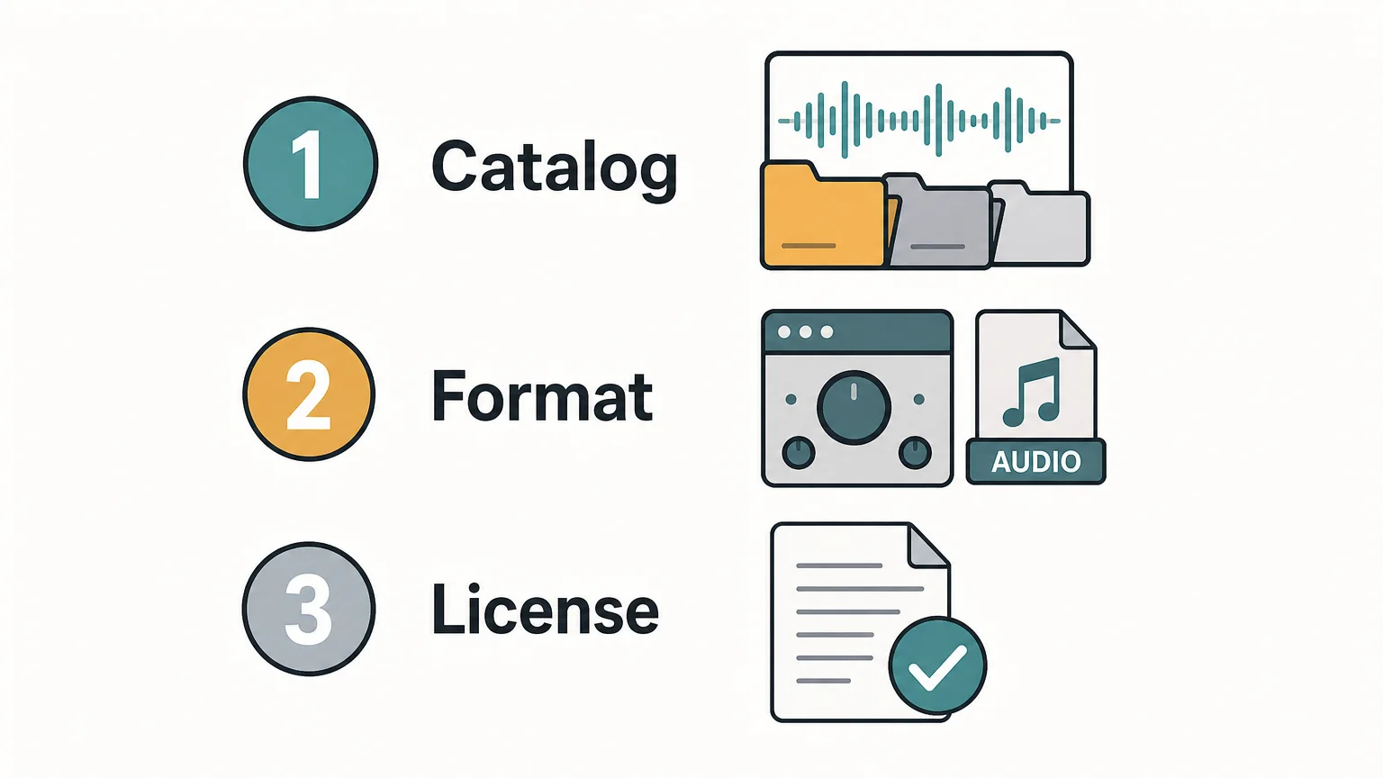Three step checklist for comparing catalog, format, and licensing needs