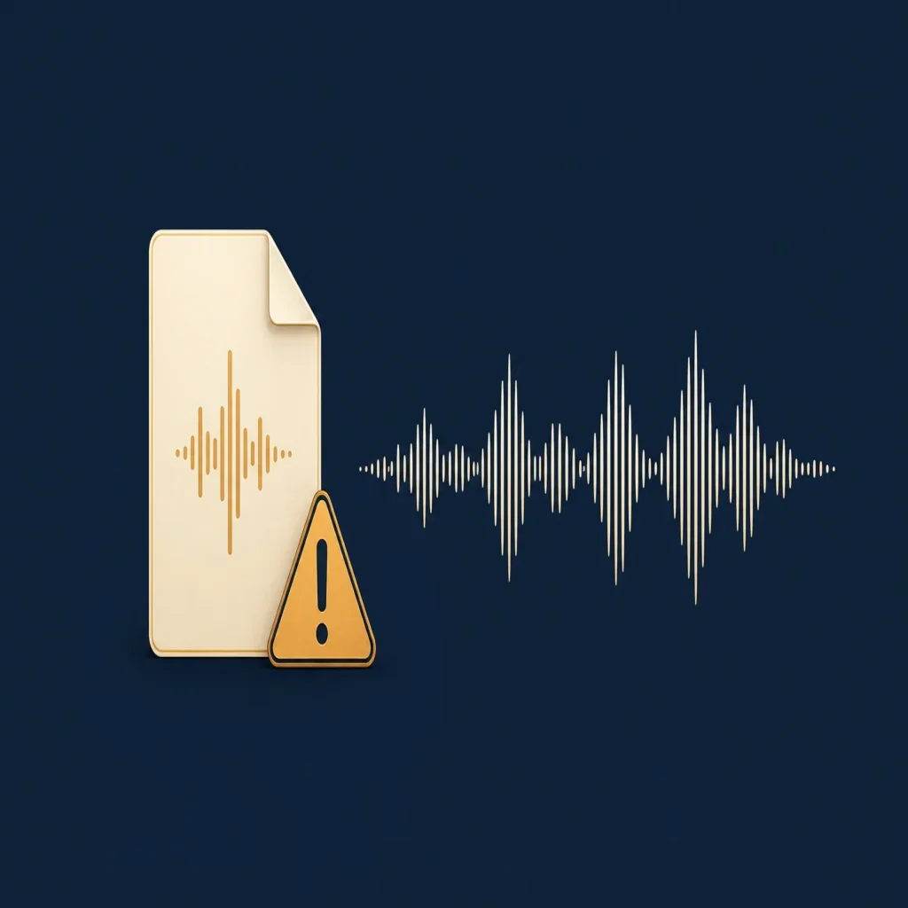 A preset file card and caution symbol beside an audio waveform