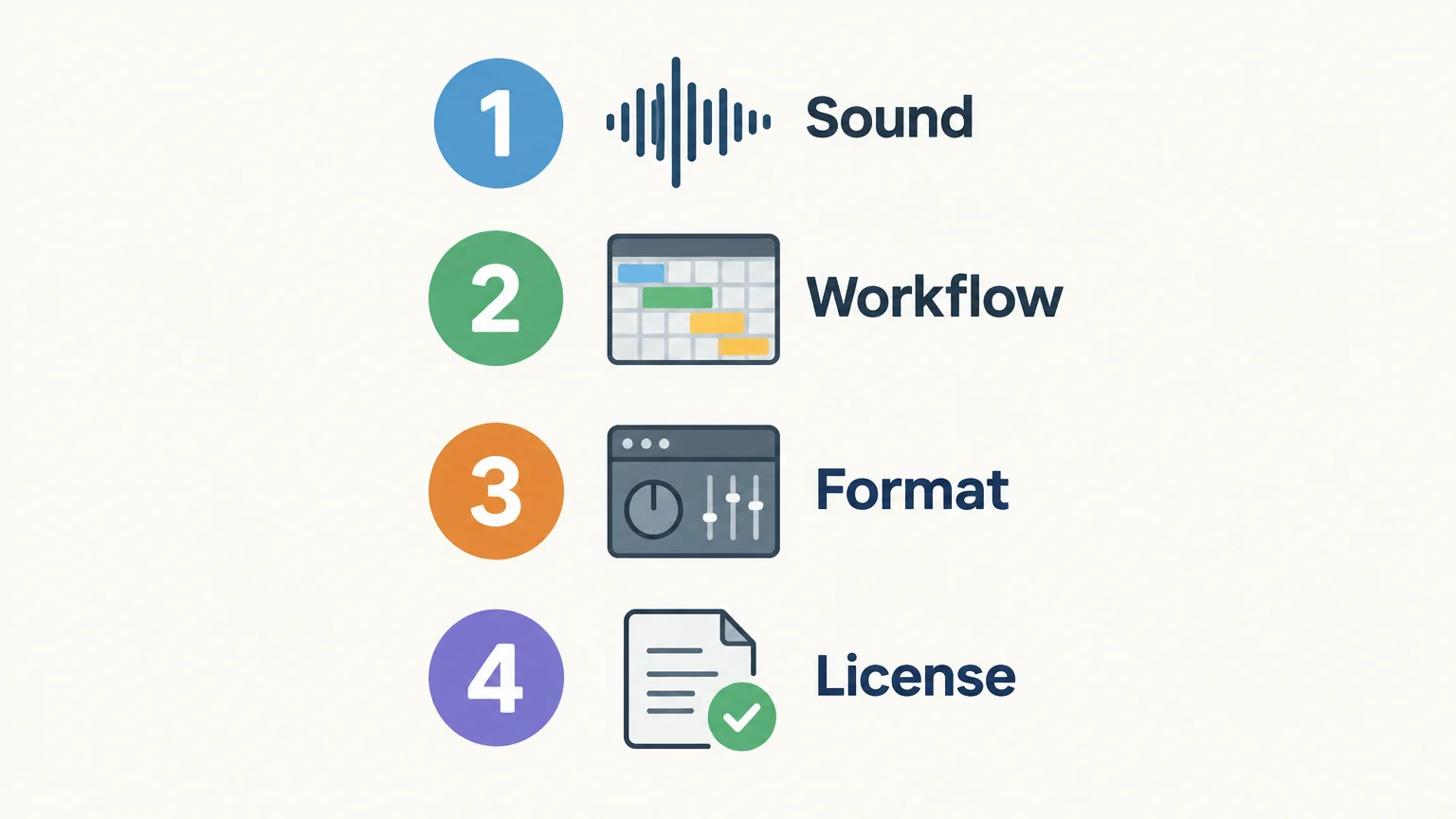 A four point checklist for comparing sound, workflow, format and license