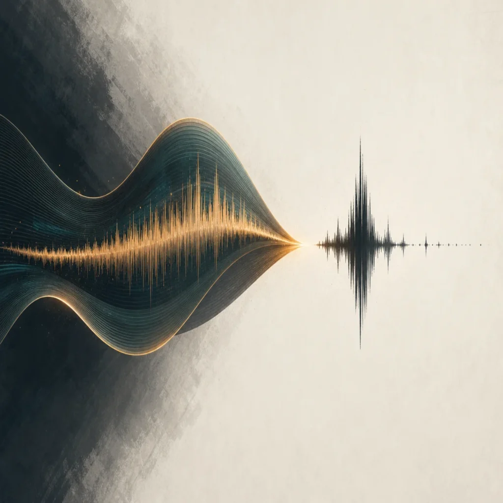Editorial illustration of a flowing waveform suggesting a musical transition.
