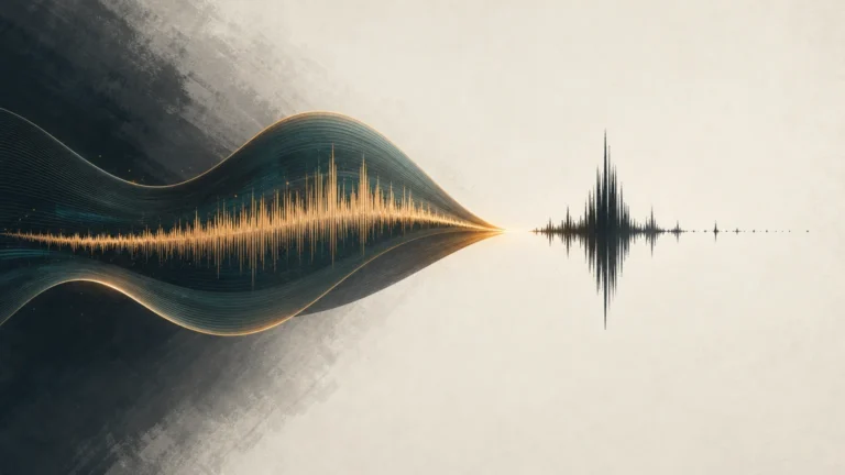 Editorial illustration of a flowing waveform suggesting a musical transition.