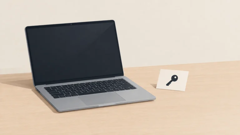 Unbranded laptop and generic key card representing VST license key delivery.