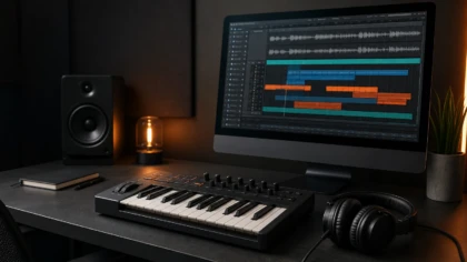 Compact music-production setup representing a PCM-based VST sound bank.