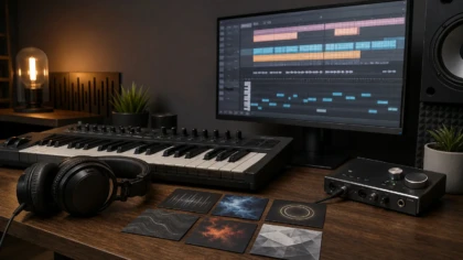 Professional music production workspace for choosing an FL Studio VST sound bank