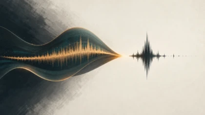 Editorial illustration of a flowing waveform suggesting a musical transition.