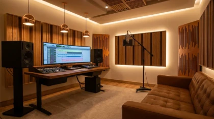 Professional music production studio with DAW session and studio monitors for talkbox vocal work